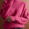 Loose Rose Turtleneck Plaid Cozy Knit Sweater Spring