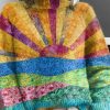 Loose Turtleneck Print Patchwork Knit Sweater Spring