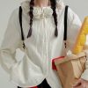 Loose White Floral Button Cotton Shirt Spring
