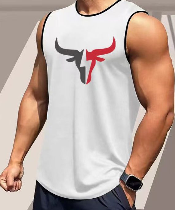Loose White O-Neck Print Cotton Men Tank Summer