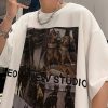 Loose White Print Cozy Cotton Mens T Shirts Summer