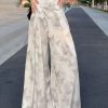 Loose White Print High Waist Ice Silk Wide Leg Pants Summer