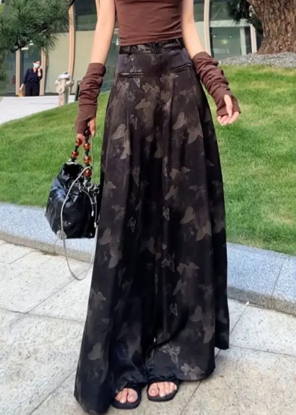 Loose White Print High Waist Ice Silk Wide Leg Pants Summer - Image 2