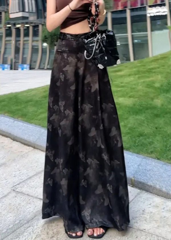 Loose White Print High Waist Ice Silk Wide Leg Pants Summer - Image 4
