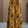 Loose Yellow Print Elastic Waist Ice Silk Pants Spring