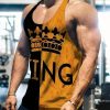 Loose Yellow Print Patchwork Cotton Mens Tank Sleeveless