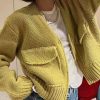 Loose Yellow V Neck Zip Up Knit Sweaters Coat Fall