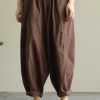 Loose brown plus size elastic waist harem pants