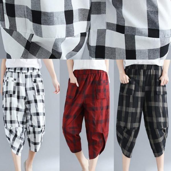 Loose cotton 18th Century Outfits black Plaid Traveling harem pants - Image 5
