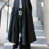 Loose lapel Cinched fine coats women black baggy coat