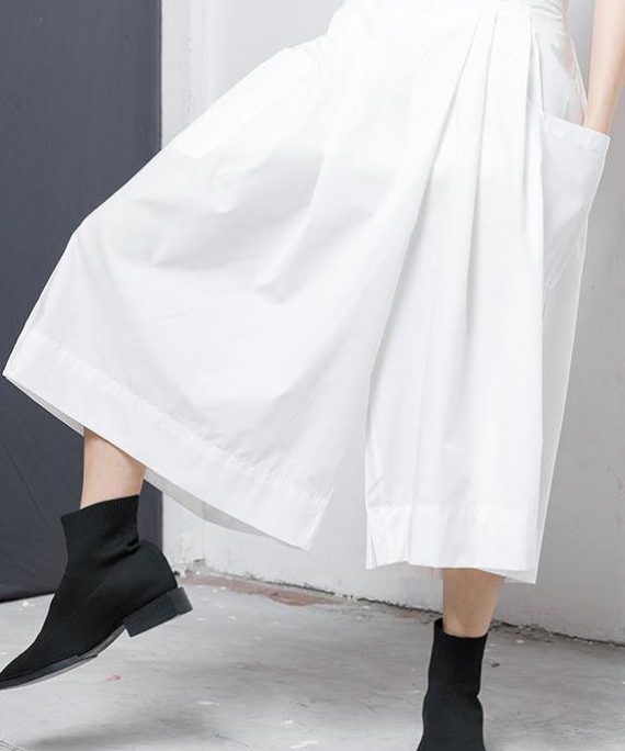 Loose linen clothes Pakistani Solid Elastic Waist Casual Wide Leg Pants