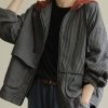 Loose striped fine trench coat Photography hooded patchwork women coats