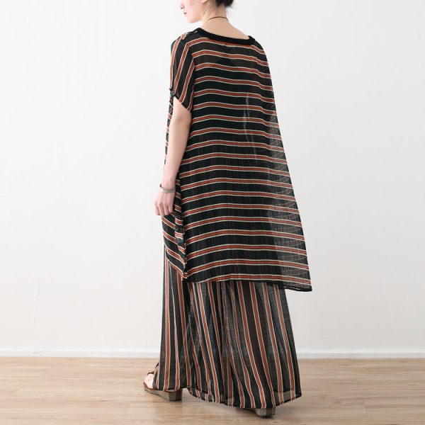 Loose yellow striped 2025 Ideas wide leg pants pockets long Summer pants - Image 4