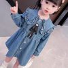 Lovely Blue Ruffled Button Shirt Girls Long Dress Long Sleeve