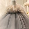 Lovely Grey Patchwork Sequins Tulle Girls Long Dress Spring