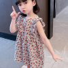 Lovely O-Neck Ruffled Print Kids Maxi Dress Summer