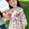 Lovely Peter Pan Collar Dot Cotton Girls Tops Long Sleeve