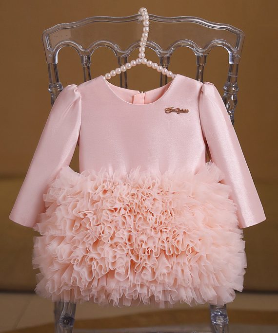 Lovely Pink Patchwork Tulle Kids Maxi Cake Dress Short Sleeve