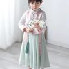 Lovely Pink Stand Collar Girls Waistcoat And Chiffon Long Dress Two Pieces Set Spring