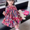 Lovely Rainbow Peter Pan Collar Print Kids Mid Dress Fall
