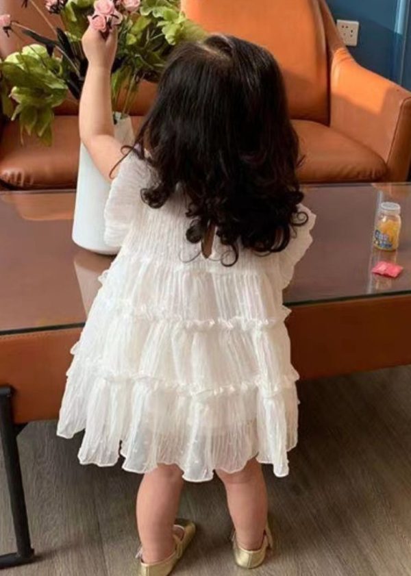 Lovely White Ruffled Patchwork Chiffon Kids Girls Long Dresses Summer - Image 4