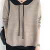 Luxury Khaki hooded drawstring Patchwork Fall Knit Sweatshirts Top