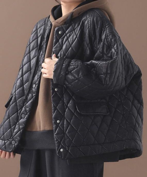 Luxury plus size warm winter over short coat black o neck women outwear