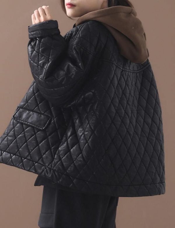 Luxury plus size warm winter over short coat black o neck women outwear - Image 3