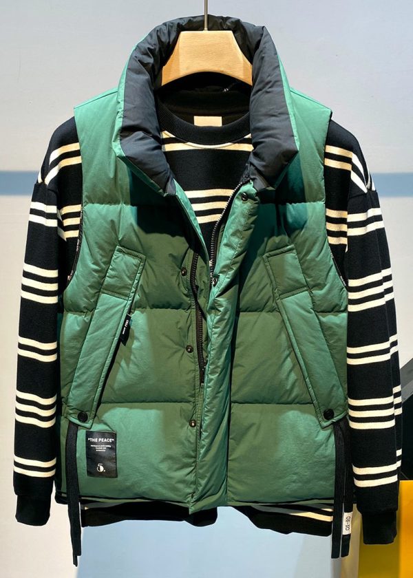 Modern Beige Zip Up Pockets Duck Down Men Waistcoat Sleeveless - Image 4