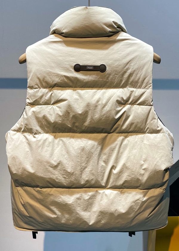 Modern Beige Zip Up Pockets Duck Down Men Waistcoat Sleeveless - Image 5