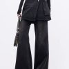 Modern Black False Two Pieces Patchwork Denim Flared Trousers Spring