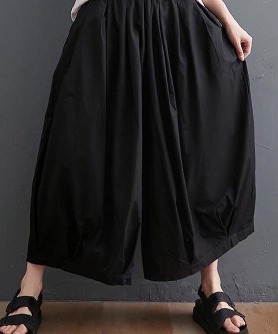Modern Black High Waist asymmetrical design Summer Cotton Linen Pants