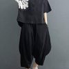 Modern Black Turn-down Collar Summer Cotton Linen Two Pieces Set