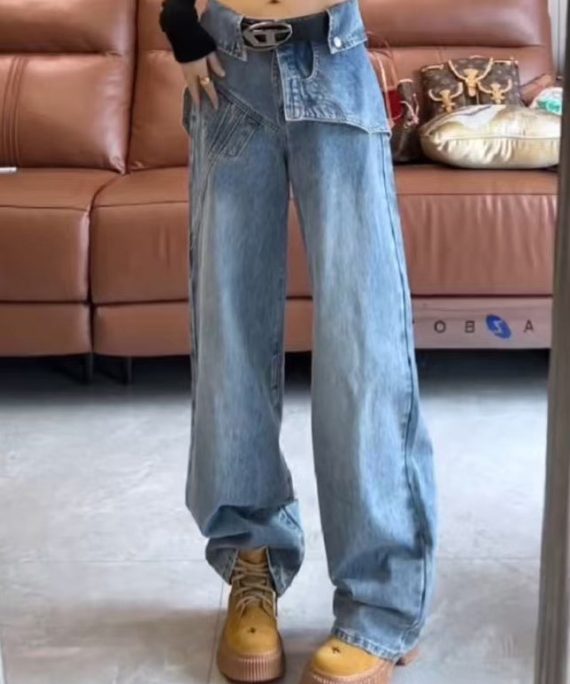Modern Blue Asymmetrical High Waist Denim Pants Spring