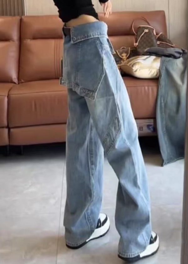 Modern Blue Asymmetrical High Waist Denim Pants Spring - Image 5