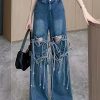 Modern Blue Bow Hole High Waist Denim Pants Summer