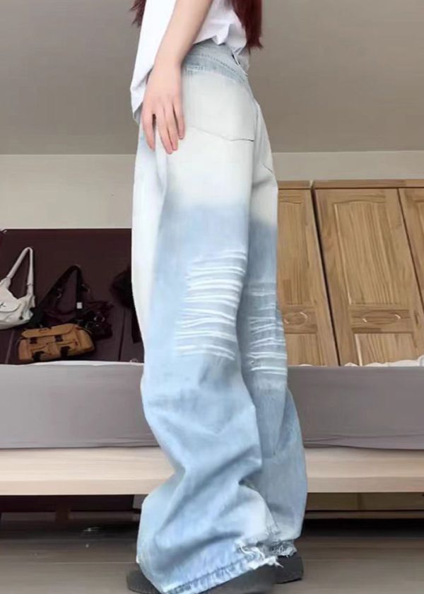 Modern Blue Pockets High Waist Denim Pants Fall - Image 5