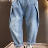 Modern Blue Pockets High Waist Girls Pants Spring