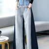 Modern Blue Pockets High Waist Patchwork Denim Pants Spring