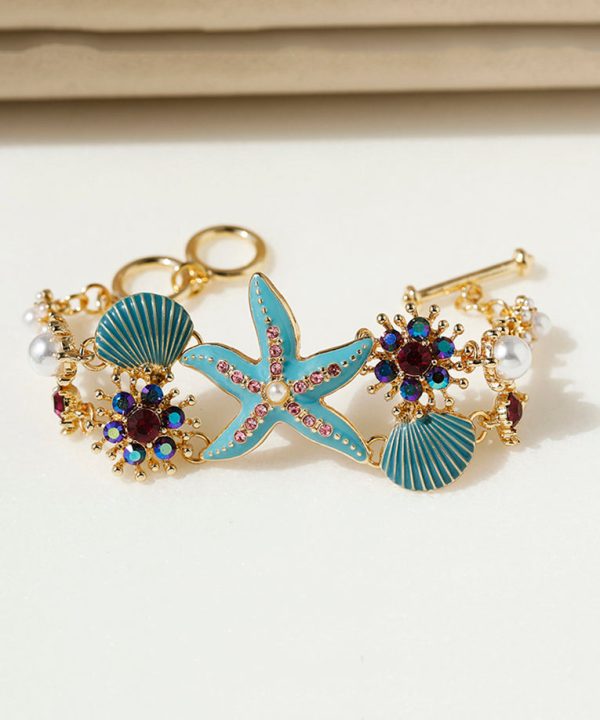 Modern Blue Zircon Shell Starfish Coral Chain Bracelet - Image 3