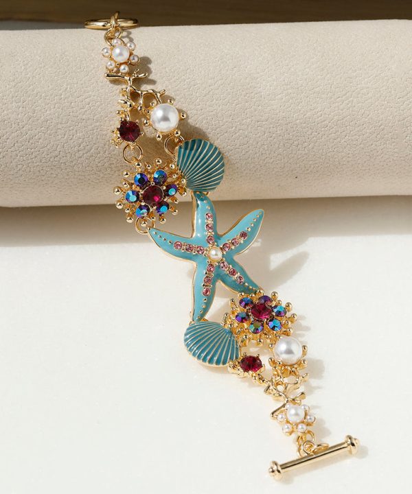Modern Blue Zircon Shell Starfish Coral Chain Bracelet - Image 5