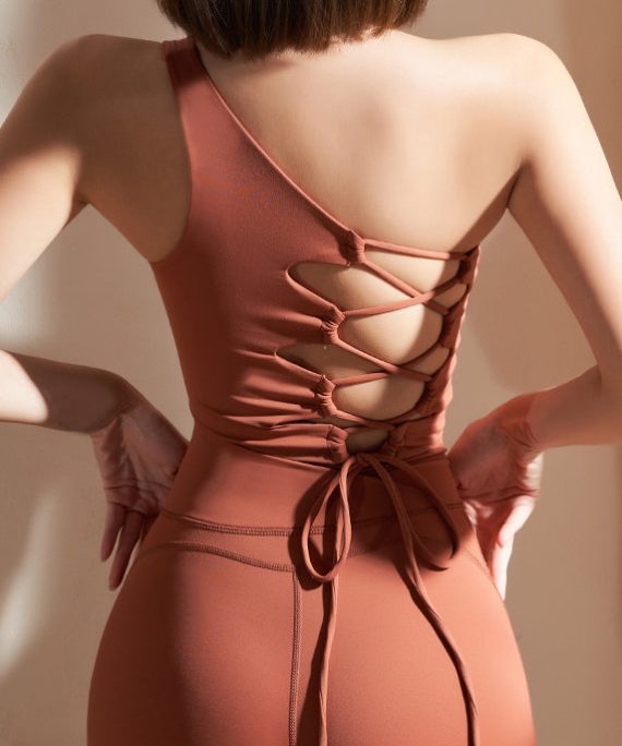 Modern Brick Red One Shoulder Asymmetrical Modal Cotton Yoga Tops