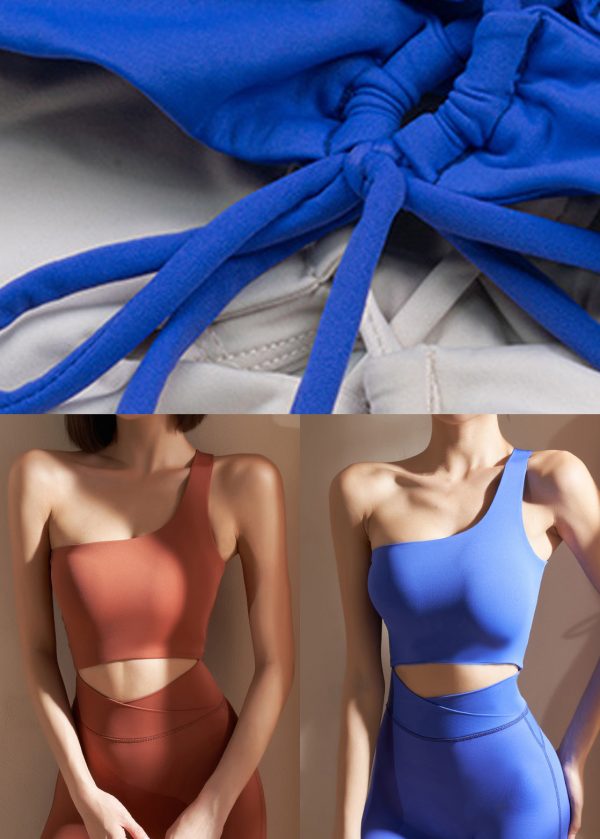 Modern Brick Red One Shoulder Asymmetrical Modal Cotton Yoga Tops - Image 5