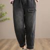Modern Denim Black Jeans Stylish Spring Elastic Waist Photography Wild Trousers