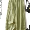 Modern Grass Green Elastic Waist Linen Wide Leg Pants Summer