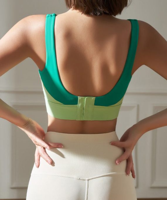 Modern Green U Neck Patchwork Sports Bra