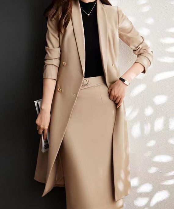 Modern Khaki Double Breast Formal Trench Coat Spring