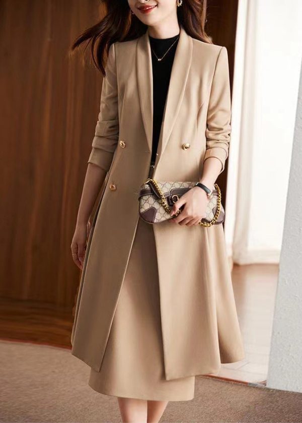 Modern Khaki Double Breast Formal Trench Coat Spring - Image 2