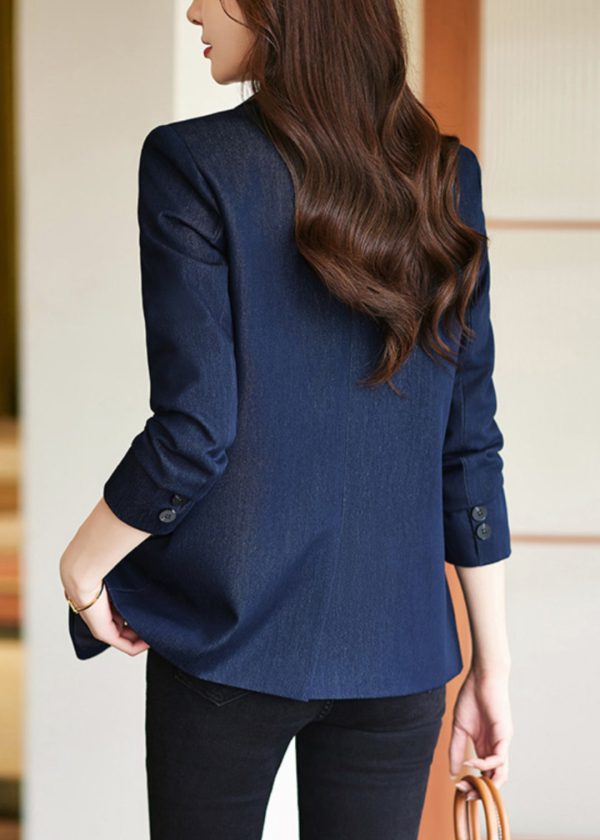 Modern Navy Notched Silm Fit Denim Coat Spring - Image 5