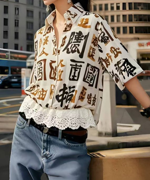 Modern Oversized Patchwork Lace Shirts Half Sleeve